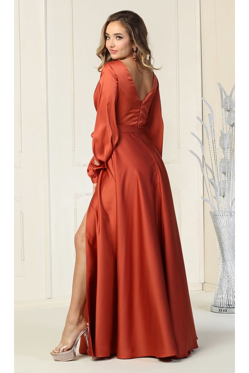 La Merchandise LA1857 Split Long Sleeve V-Neck Bridesmaid Dress - - LA Merchandise