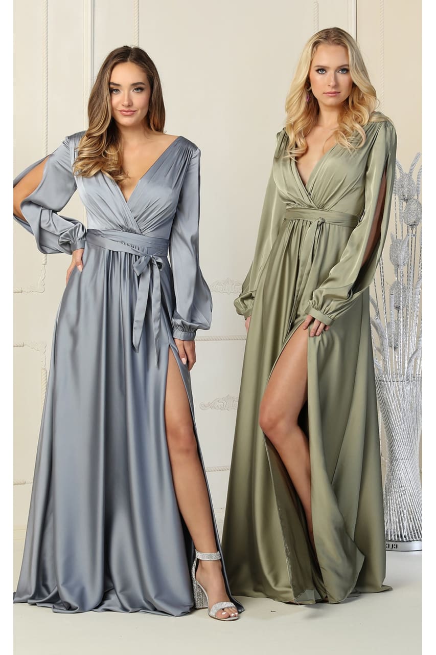 La Merchandise LA1857 Split Long Sleeve V-Neck Bridesmaid Dress - - LA Merchandise