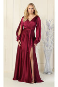 La Merchandise LA1857 Split Long Sleeve V-Neck Bridesmaid Dress - MAGENTA - LA Merchandise
