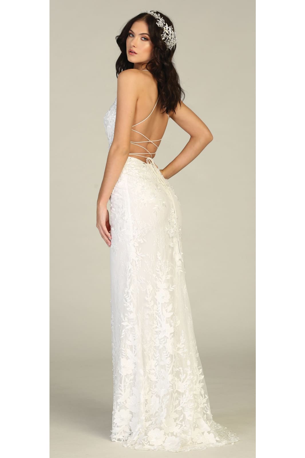 La Merchandise LA7823B Strappy Bridal Evening Gown Detachable Train - - Dress LA Merchandise