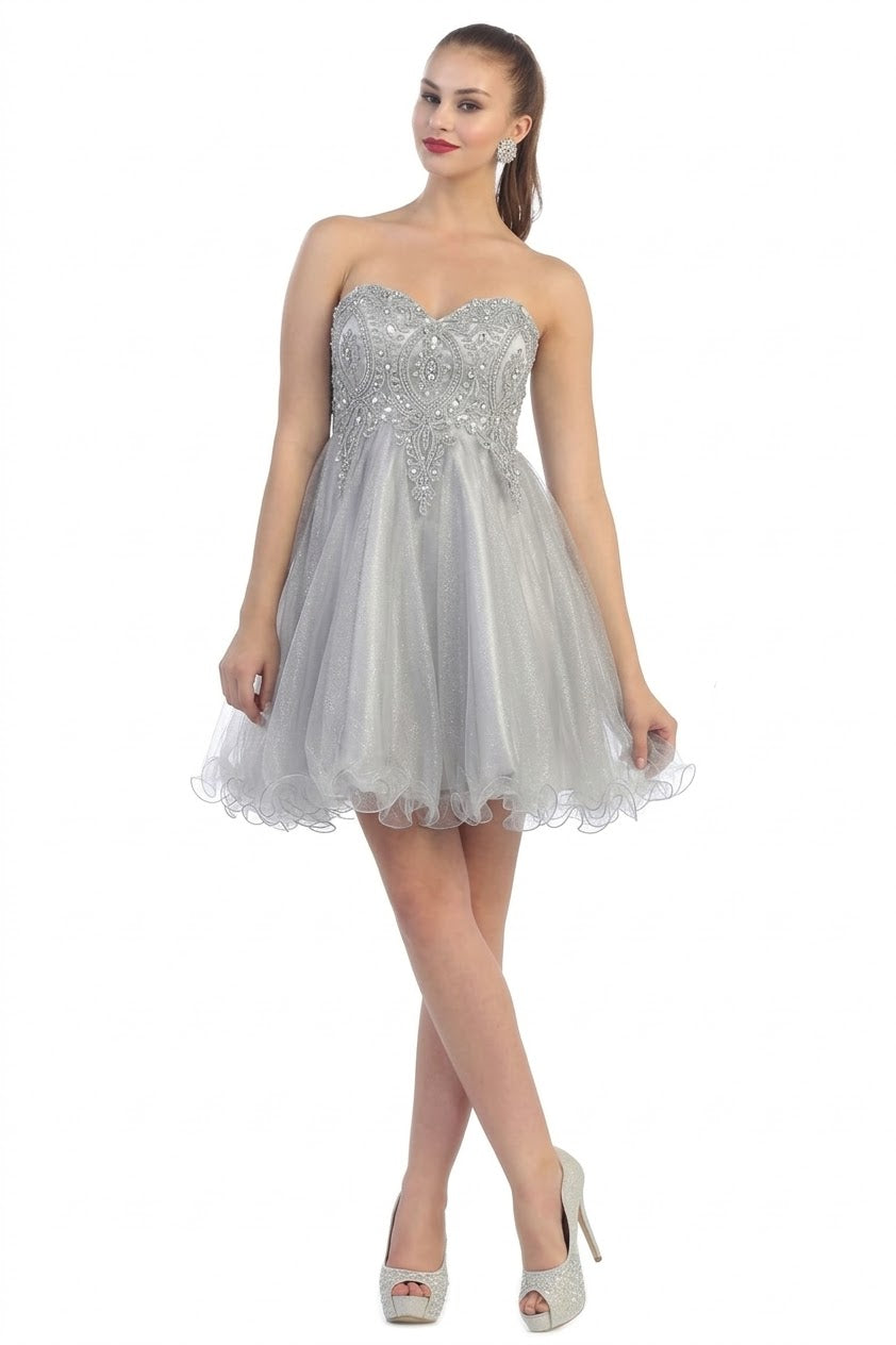 La Merchandise LA1414 Strapless Short Wholesale Homecoming Party Dress - SILVER - LA Merchandise