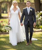 LA Merchandise LAV5233 Sleeveless V-Neck Beaded Bodice Bridal Gown - - Wedding Dresses LAV