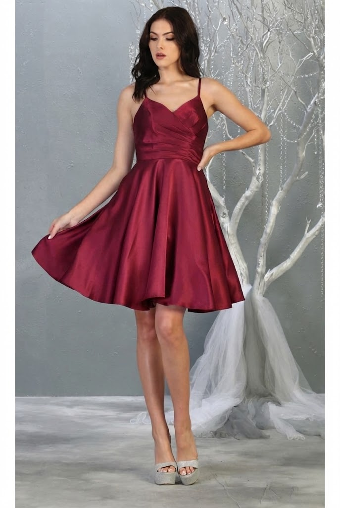 LA Merchandise LA1654 Spaghetti Straps Pockets Simple Hoco Dress - BURGUNDY - Short Dress LA Merchandise