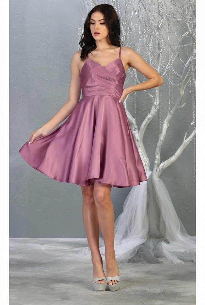 LA Merchandise LA1654 Spaghetti Straps Pockets Simple Hoco Dress - MAUVE - Short Dress LA Merchandise