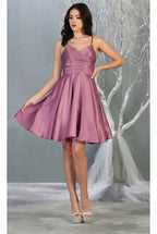 LA Merchandise LA1654 Spaghetti Straps Pockets Simple Hoco Dress - MAUVE - Short Dress LA Merchandise