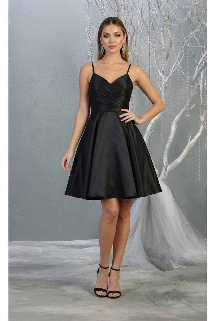 LA Merchandise LA1654 Spaghetti Straps Pockets Simple Hoco Dress - BLACK - Short Dress LA Merchandise
