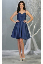 LA Merchandise LA1654 Spaghetti Straps Pockets Simple Hoco Dress - NAVY - Short Dress LA Merchandise