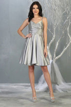 LA Merchandise LA1654 Spaghetti Straps Pockets Simple Hoco Dress - SILVER - Short Dress LA Merchandise